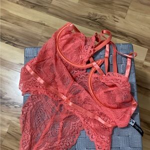 Elegant Coral Lace Lingerie Set